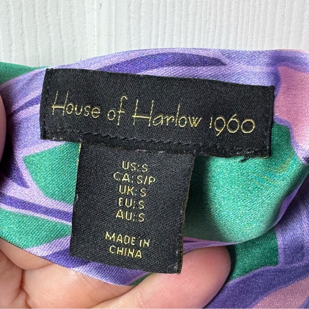 House of Harlow 1960 Satin Floral Maxi Dress Small Green Purple Slit Summer - Picture 2 of 14